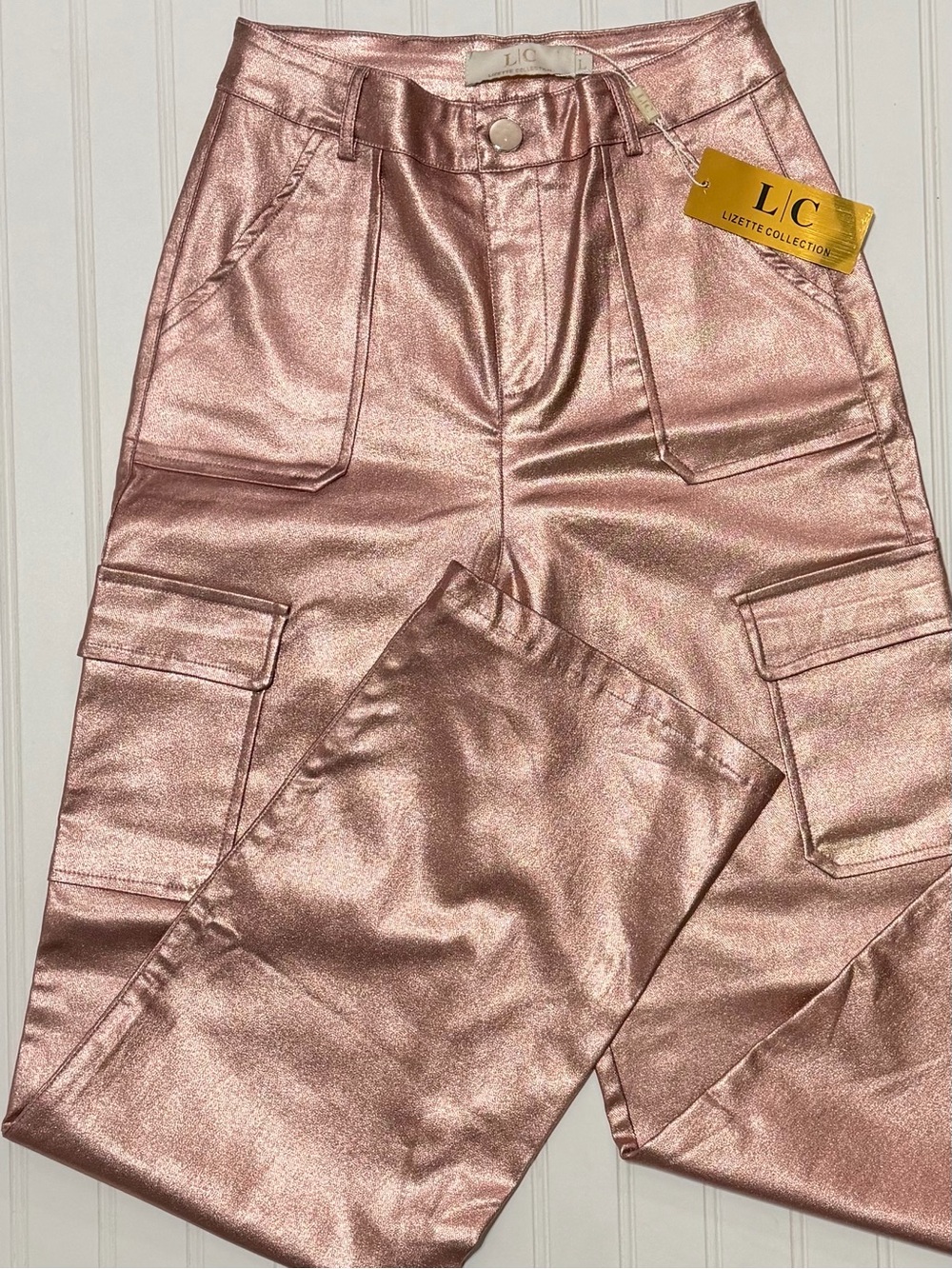 Lizette collection Metallic Rose Cargo Pants with Flap Pockets